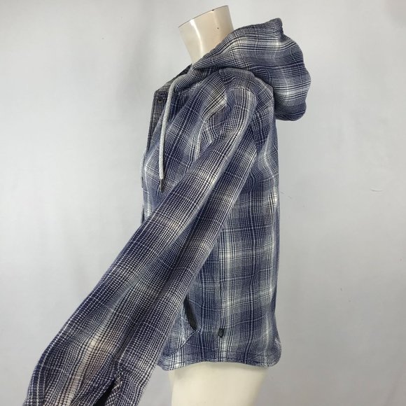 THE NORTH FACE ~ WOMENS SMALL ~ BLUE PLAID SHERPA LINED HOODED FLANNEL - Picture 4 of 7